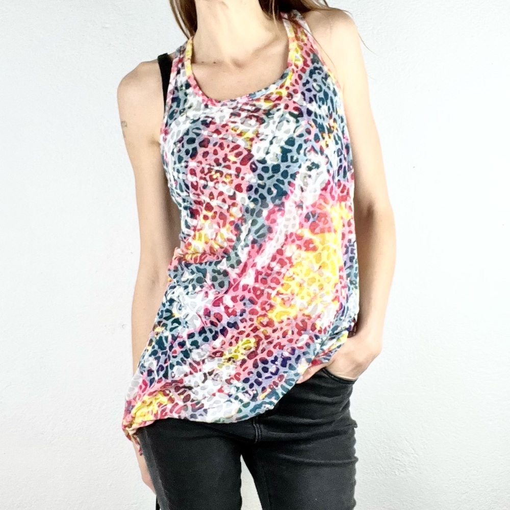 OP |🌈🐆Rainbow Cheetah Print Knotted Racerback Long Tank Top
